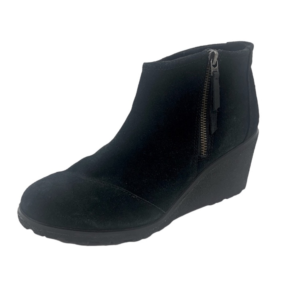 TOMS Avery Suede Ankle Wedge Boots Black 9.5 Business Casual Office Collegiate
